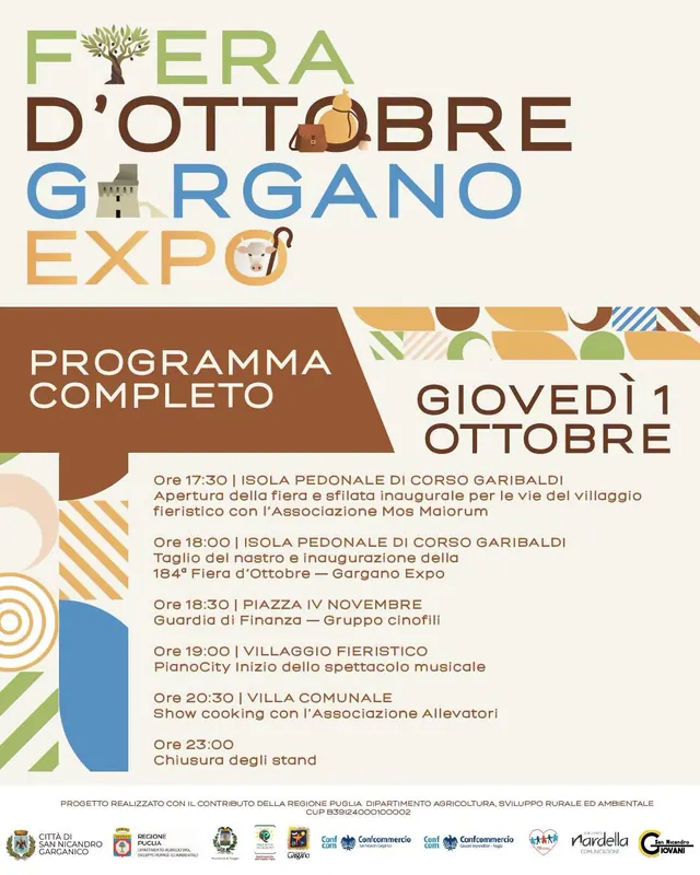 Il programma di giovedì 1 ottobre con la grafica della fiera
