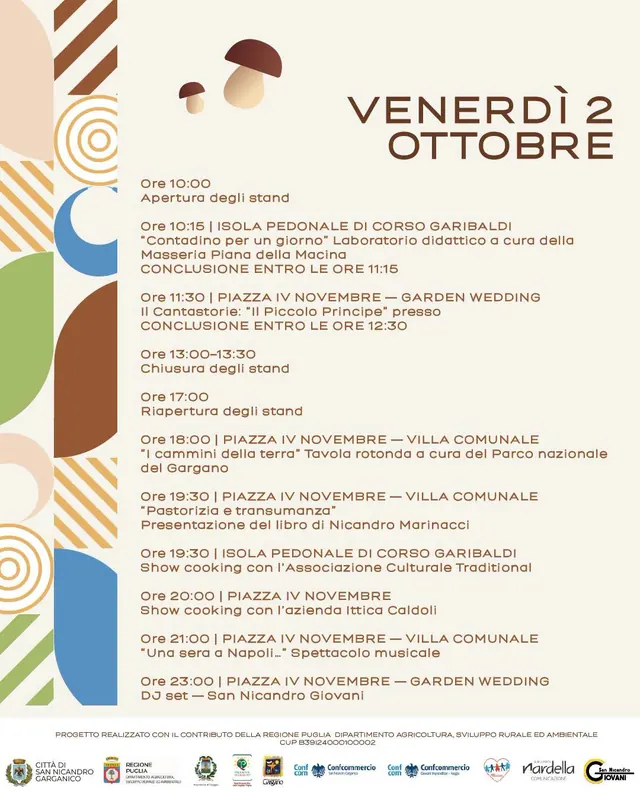 Il programma di venerdì 2 ottobre con la grafica della fiera