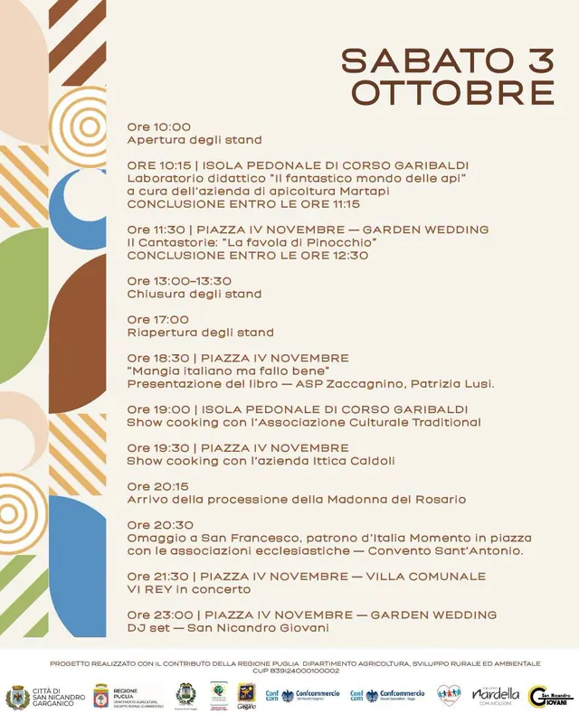 Il programma di sabato 3 ottobre con la grafica della fiera